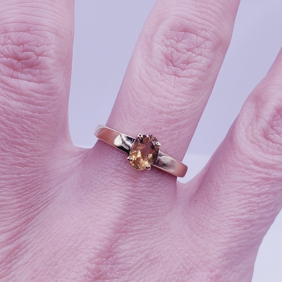Genuine Oval Citrine Yellow Gold - 925 Sterling Silver Solitaire Ring - Picture 3 of 7